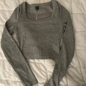 SHEIN Heather Gray Long Sleeve Crop Top